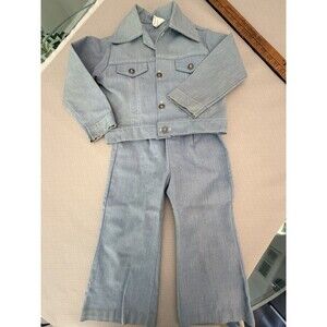 Vintage 70s Sears Boys 3 Pc Outfit Set Size 4 Light Blue Jacket Pants Shirt